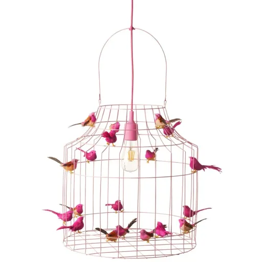 Dutch Dilight Pendellampe rosa Vögelchen rosa, Größe: mittel 52 x 35 cm