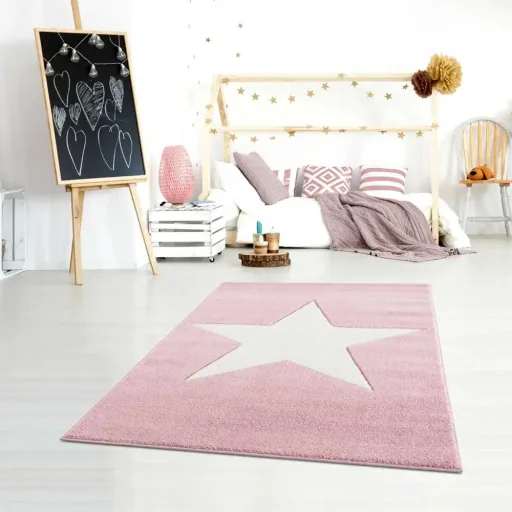 Livone Kinderteppich Stern weiss auf rosa, Teppichgrösse: 120 x 180 cm