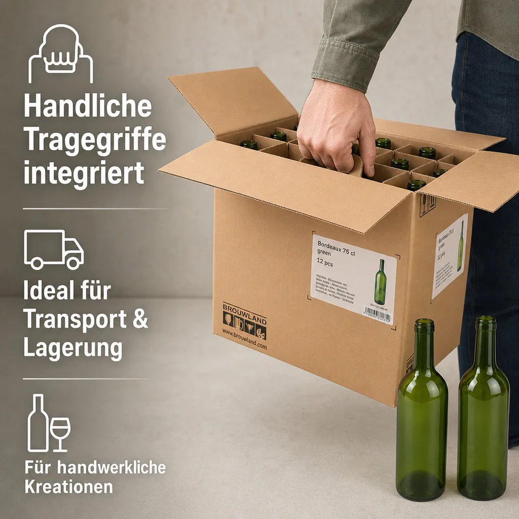 12er Weinflaschen-Karton (Bordeaux 75 cl) - Stabile Flaschenaufbewahrung, Farbe: grün