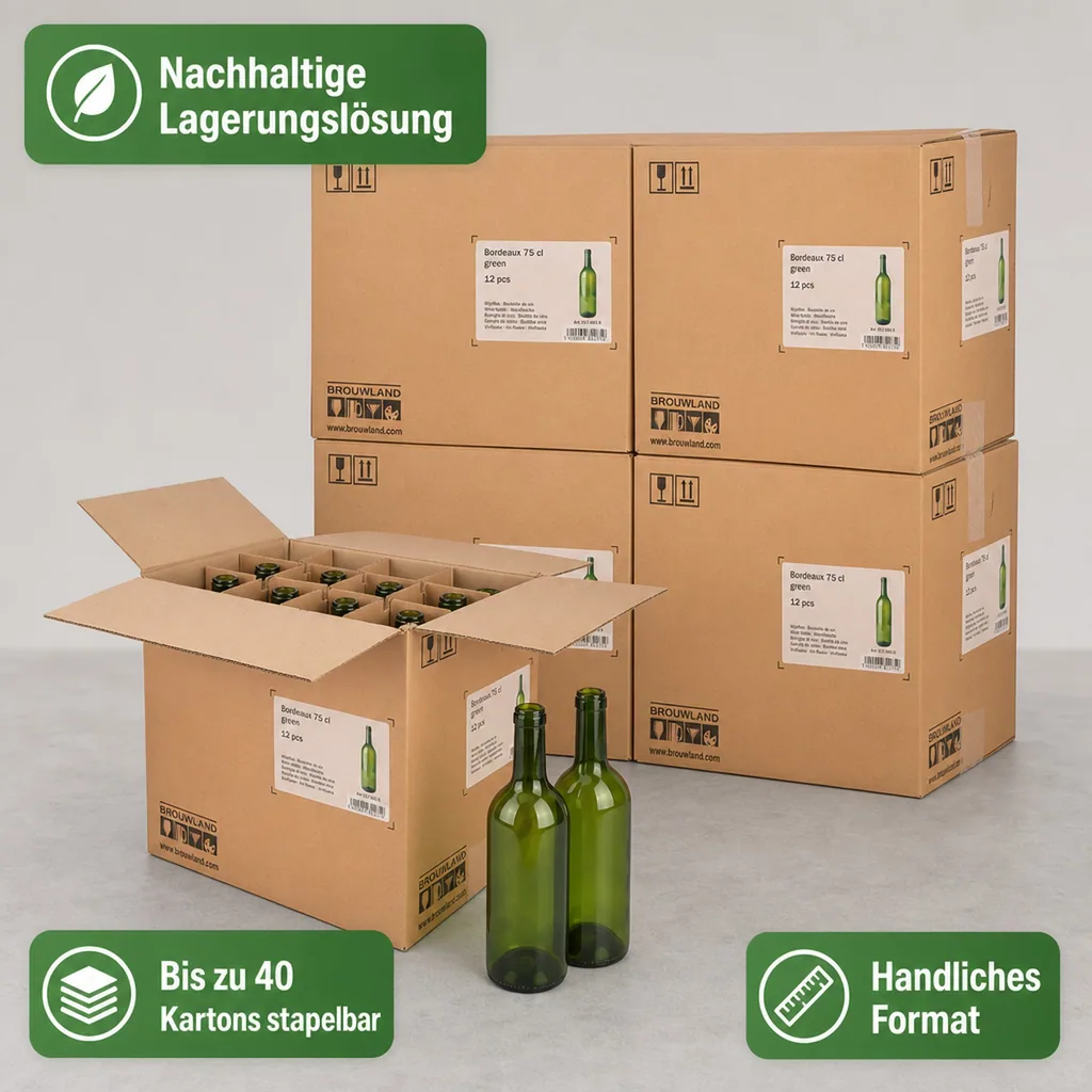 12er Weinflaschen-Karton (Bordeaux 75 cl) - Stabile Flaschenaufbewahrung, Farbe: grün