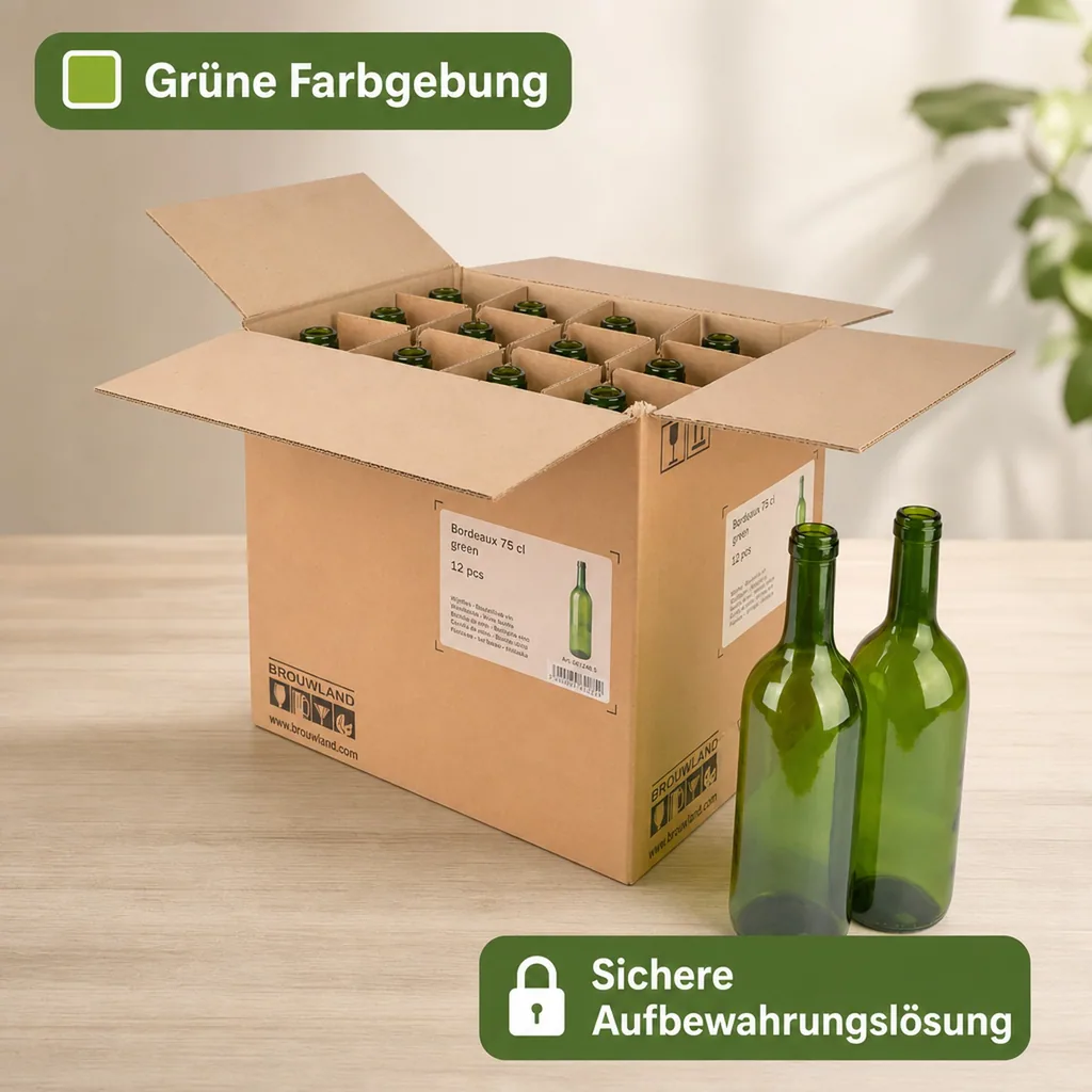 12er Weinflaschen-Karton (Bordeaux 75 cl) - Stabile Flaschenaufbewahrung, Farbe: grün