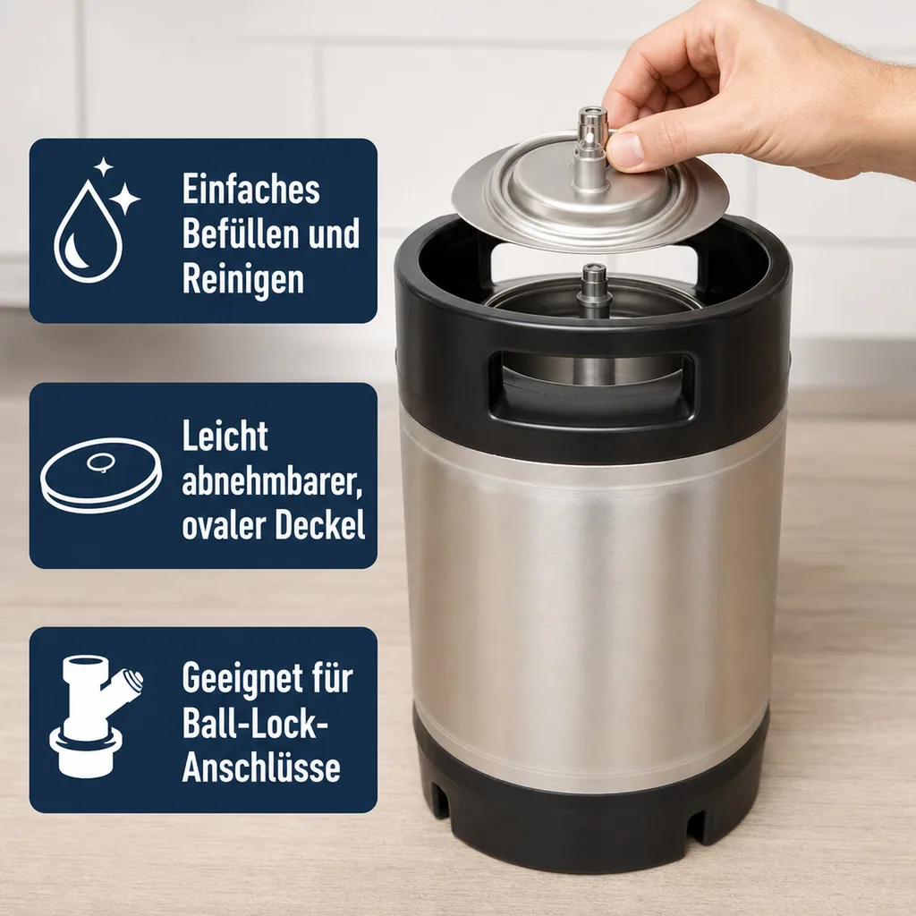 Brewferm Soda-Keg Druckfass, Edelstahl - 19L Fass für Hobbybrauer - Einfaches Befüllen & Reinigen, Größe: 9.5 L