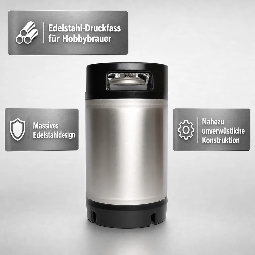 Brewferm Soda-Keg Druckfass, Edelstahl - 19L Fass für Hobbybrauer - Einfaches Befüllen & Reinigen, Größe: 9.5 L