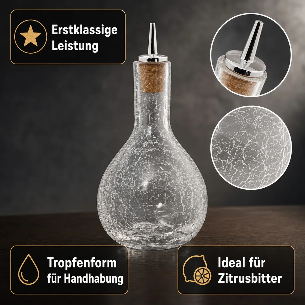 Dash-Bottle, Bitterflasche - Craquelé Glas mit verchromten Ausgiesser