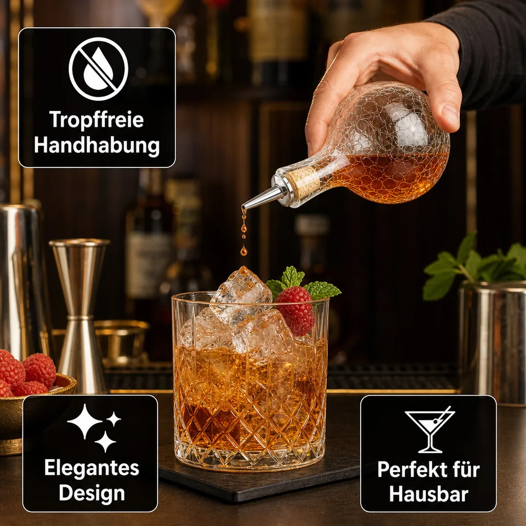 Dash-Bottle, Bitterflasche - Craquelé Glas mit verchromten Ausgiesser