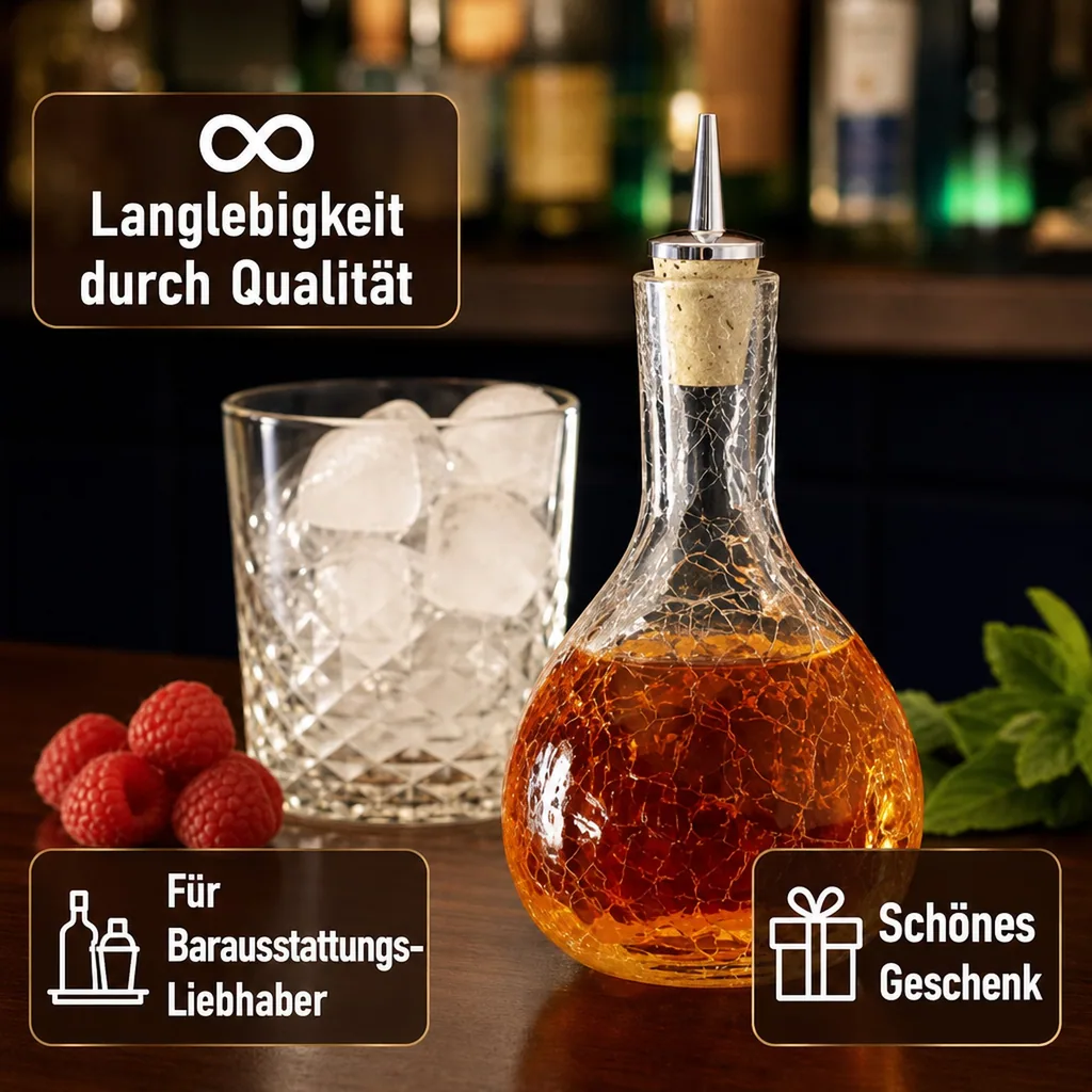Dash-Bottle, Bitterflasche - Craquelé Glas mit verchromten Ausgiesser
