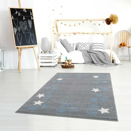 Livone Teppich Sternenband blau grau, Teppichgrösse: 120 x 180 cm