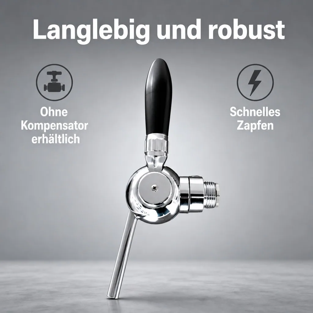 Bierzapfhahn, Kompensatorhahn - Cosmo, verchromter Kompensator mit Stahlanschluss 5/8" - 1/2", Gewindelänge: 35 mm