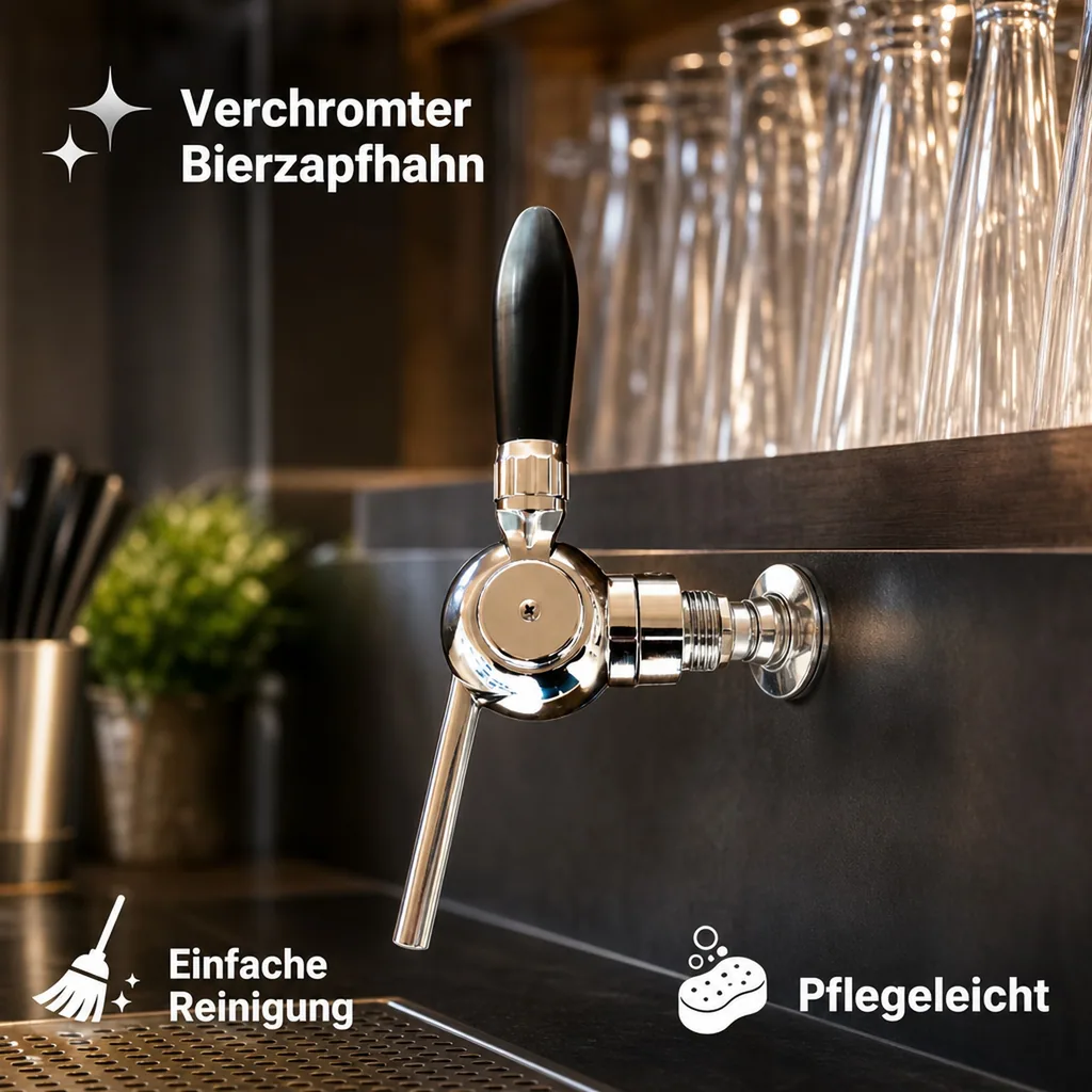 Bierzapfhahn, Kompensatorhahn - Cosmo, verchromter Kompensator mit Stahlanschluss 5/8" - 1/2", Gewindelänge: 35 mm