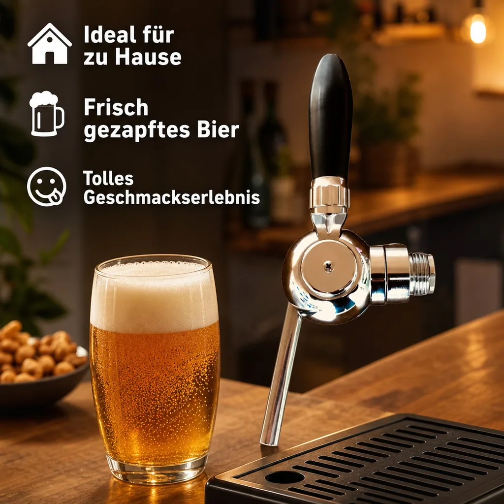 Bierzapfhahn, Kompensatorhahn - Cosmo, verchromter Kompensator mit Stahlanschluss 5/8" - 1/2", Gewindelänge: 35 mm
