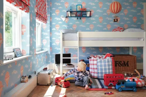 Little Sanderson Abracazoo Tapete Heissluft Ballons beige rot blau