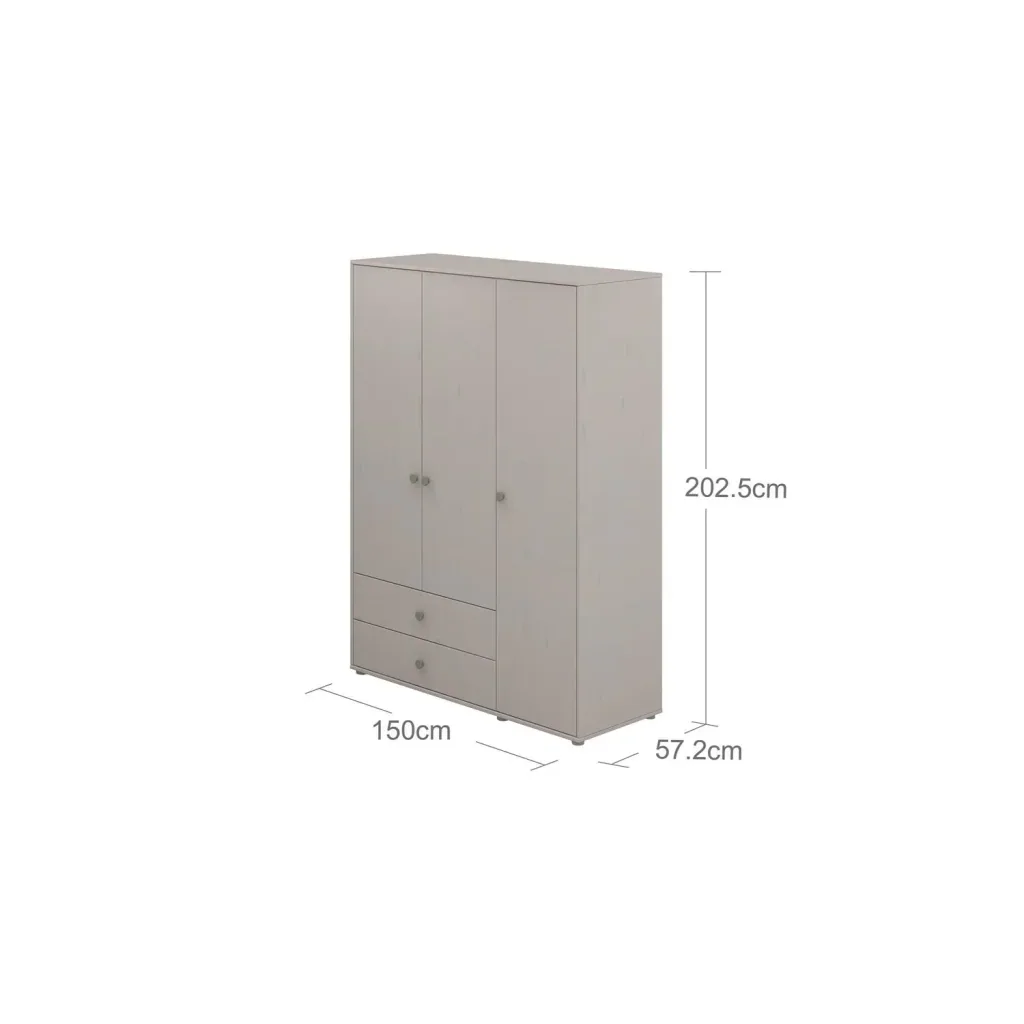 Flexa Kleiderschrank - Classic, 150x202,5 cm, Farbe: Grau gekalkt / Grau gekalkt / Naturgrün