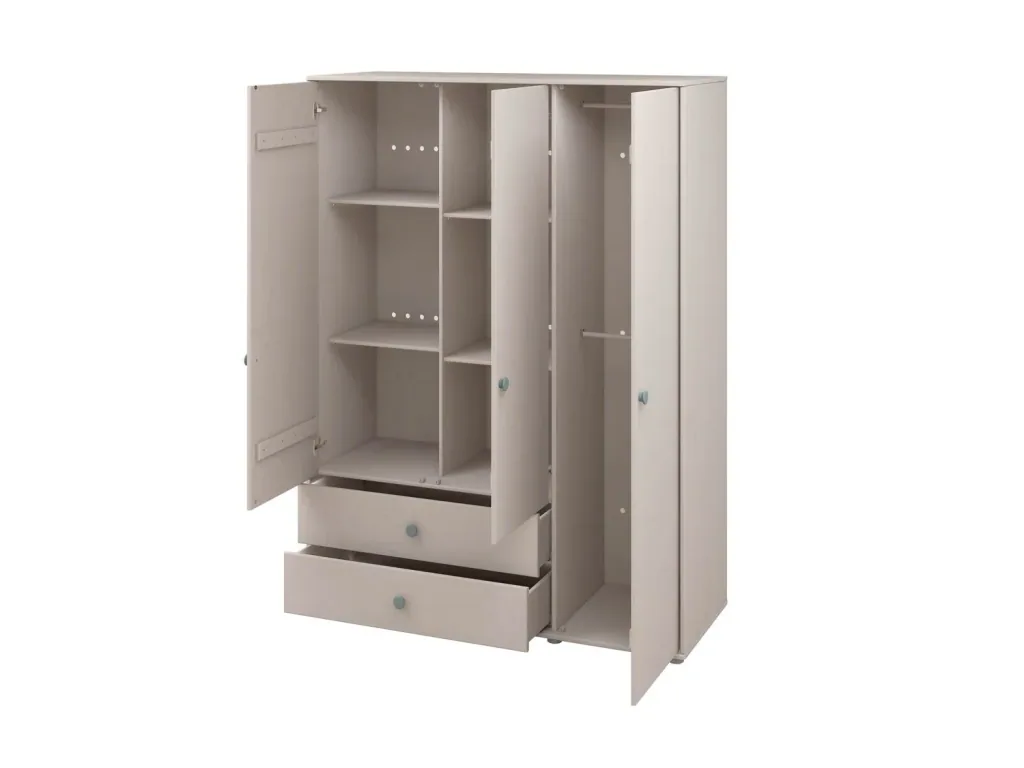 Flexa Kleiderschrank - Classic, 150x202,5 cm, Farbe: Grau gekalkt / Grau gekalkt / Naturgrün