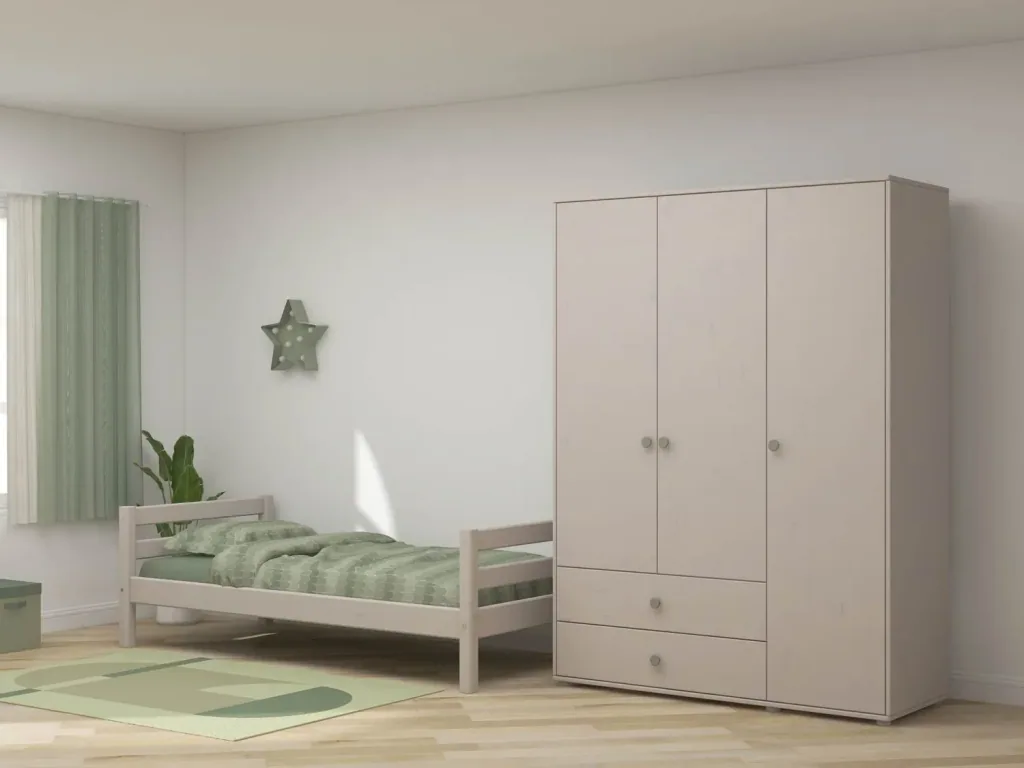Flexa Kleiderschrank - Classic, 150x202,5 cm, Farbe: Grau gekalkt / Grau gekalkt / Naturgrün
