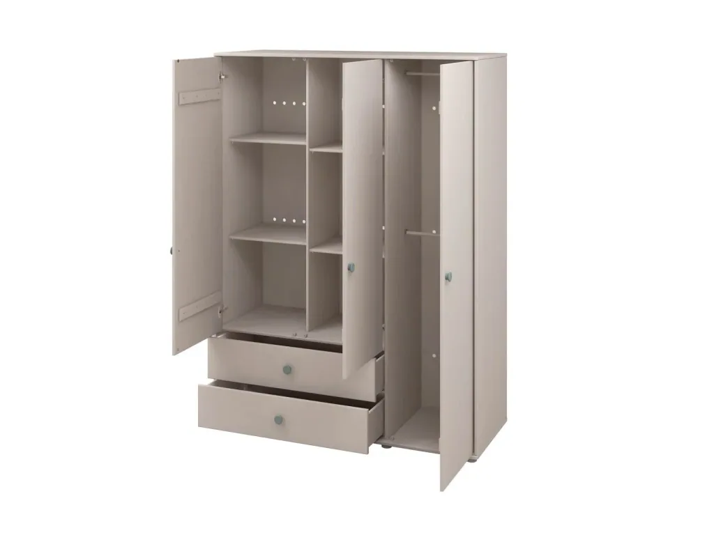 Flexa Kleiderschrank - Classic, 150x202,5 cm, Farbe: Grau gekalkt / Grau gekalkt / Türkis