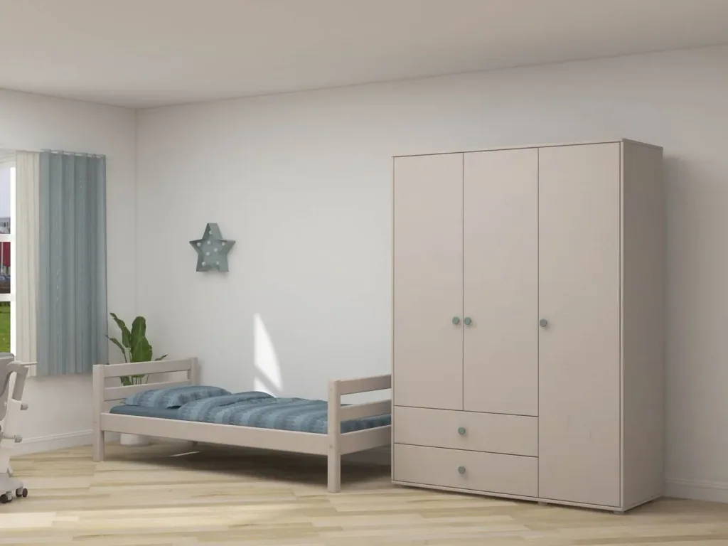 Flexa Kleiderschrank - Classic, 150x202,5 cm, Farbe: Grau gekalkt / Grau gekalkt / Türkis