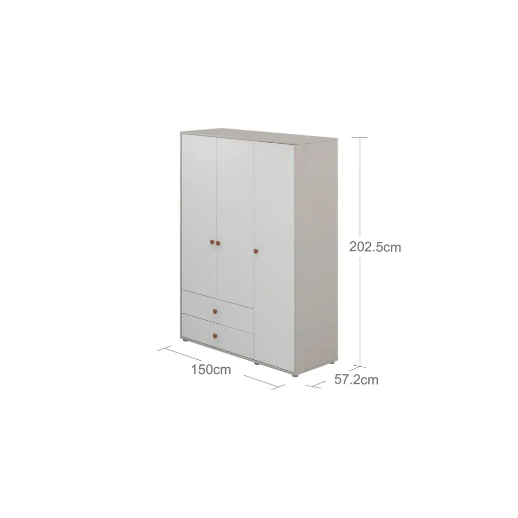 Flexa Kleiderschrank - Classic, 150x202,5 cm, Farbe: Grau gekalkt / Weiß / Rouge