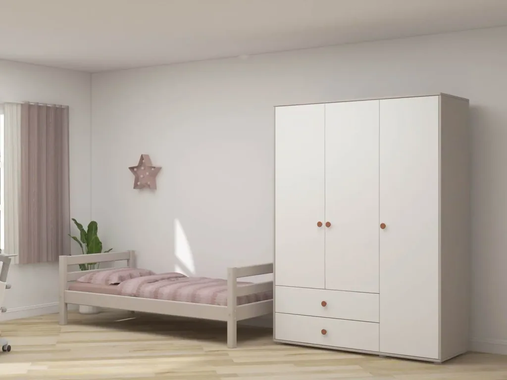 Flexa Kleiderschrank - Classic, 150x202,5 cm, Farbe: Grau gekalkt / Weiß / Rouge