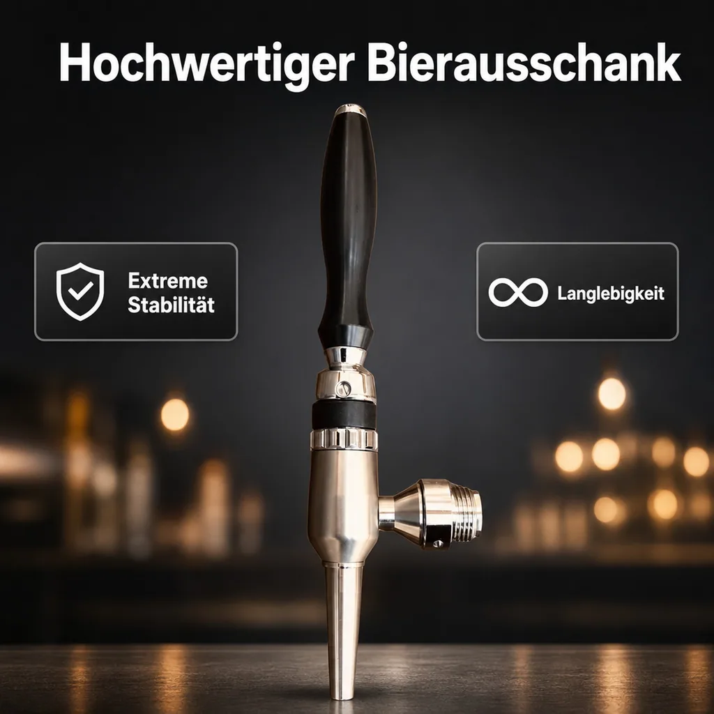 Bierzapfhahn, Kompensatorhahn Nordic - aus satiniertem stahl ohne kompensatorschaft 5/8" + starke düse, Gewindelänge: 65 mm