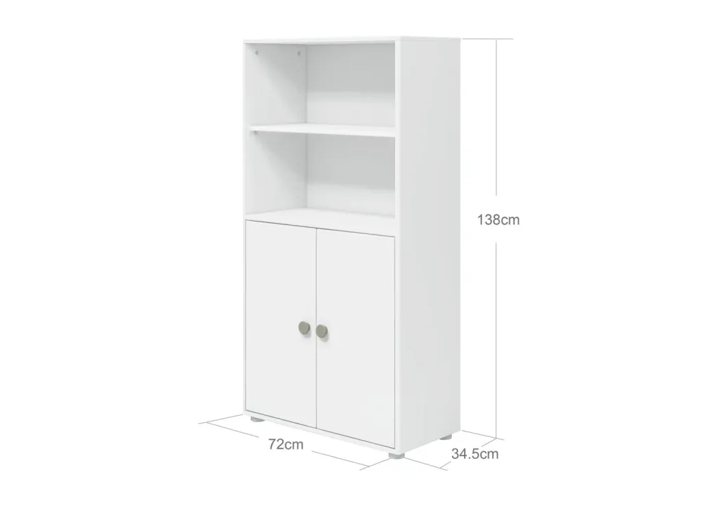 FLEXA Bücherregal, Bücherwand - Midi, 2 Türen, 72 cm x 138 cm, Farbe: Weiß/Naturgrün