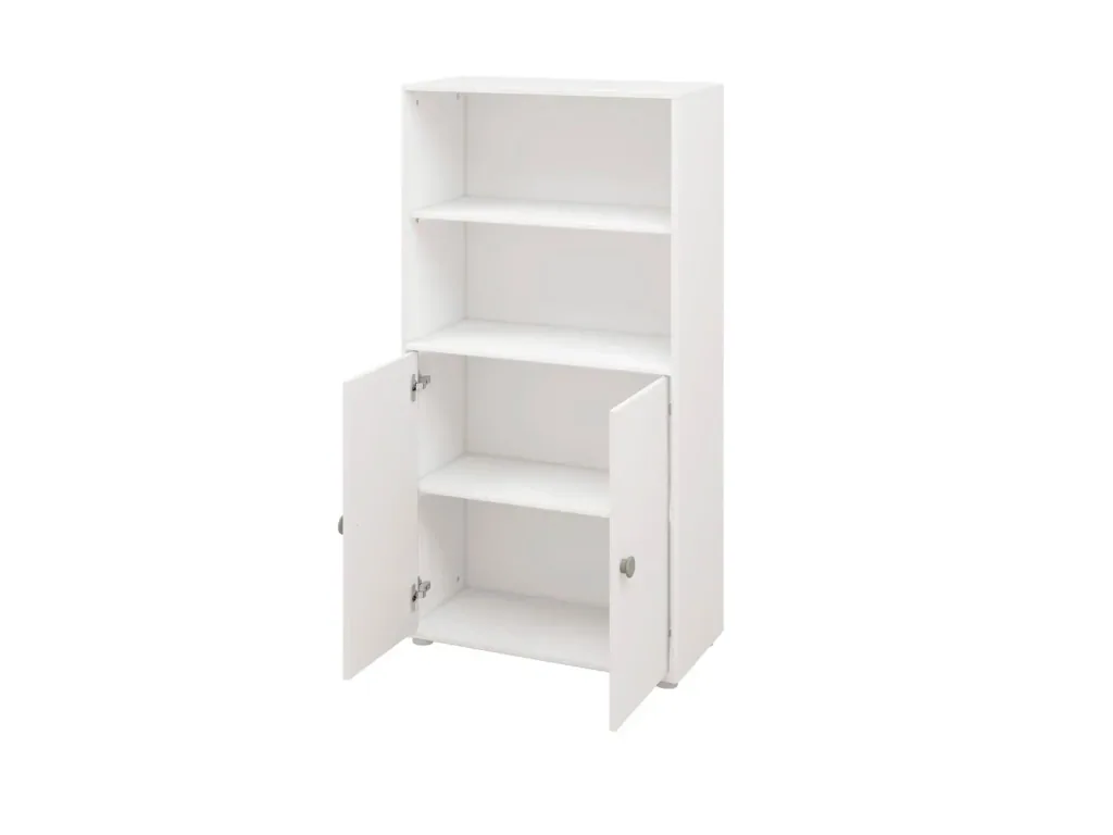 FLEXA Bücherregal, Bücherwand - Midi, 2 Türen, 72 cm x 138 cm, Farbe: Weiß/Naturgrün