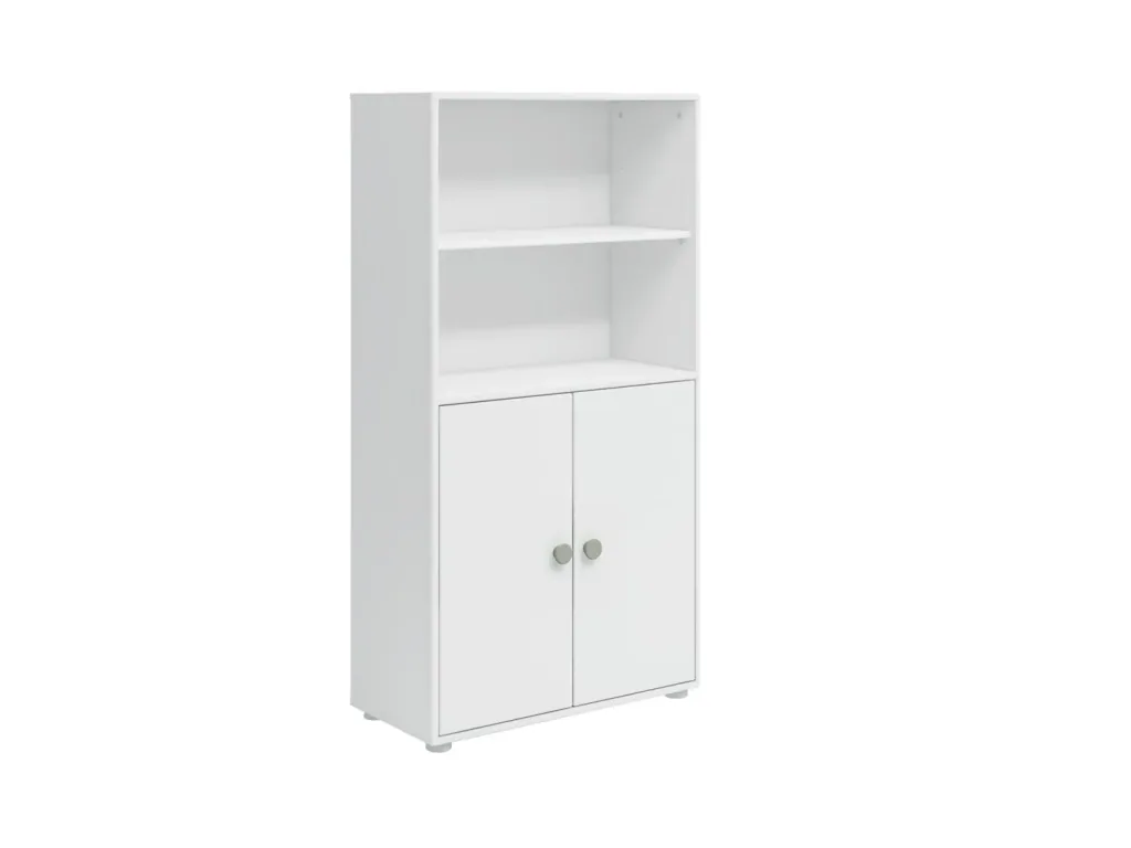 FLEXA Bücherregal, Bücherwand - Midi, 2 Türen, 72 cm x 138 cm, Farbe: Weiß/Naturgrün