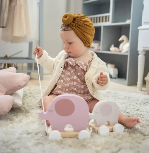Jabadabado Kinderspielzeug, Nachziehtier - Elefant, Farbe: rosa