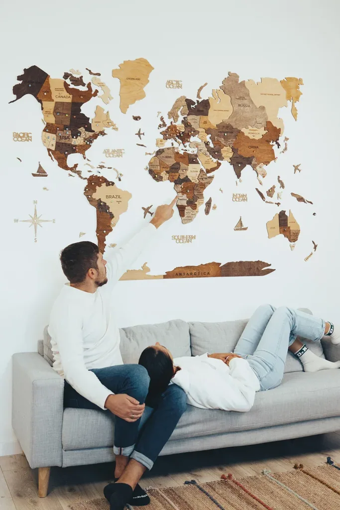 Weltkarte Holz, Landkarte Welt, Weltkarte Wanddeko 3D - Enjoy The Wood, Multicolor Prime, Weltkarte Größe: L