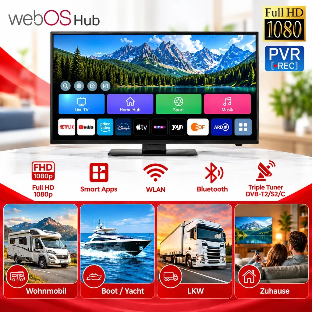 22" Smart LED-TV mit DVD-Player, WLAN, Bluetooth, 3x HDMI und Triple-Tuner (DVB-S2/C/T2 HD)