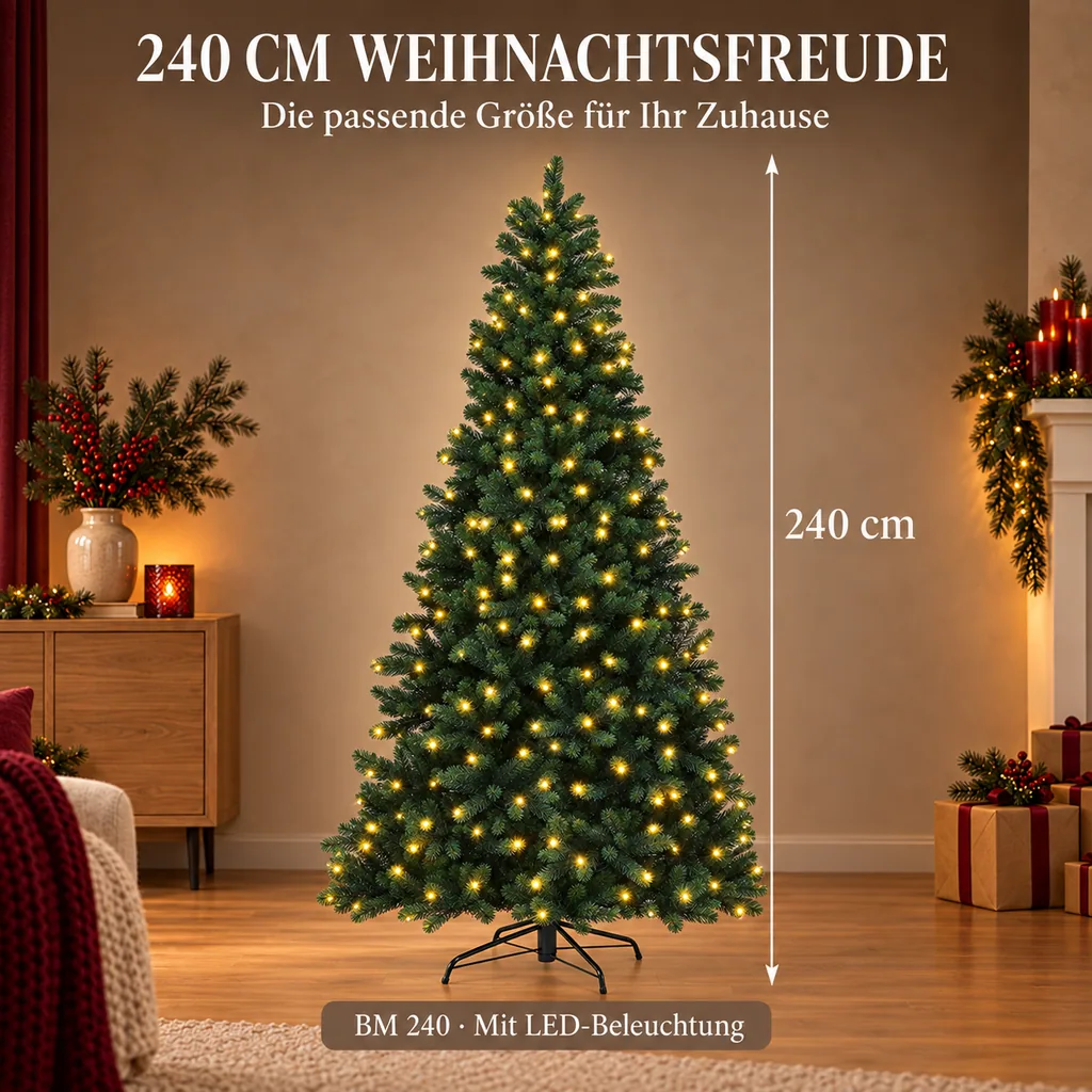 Weihnachtsbaum mit Lichterkette, 372 LEDs, H 240, inkl. Standfuß