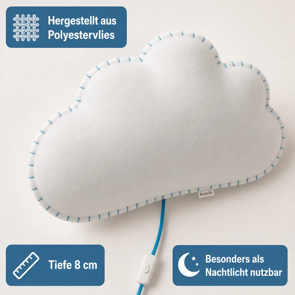 Buokids Softlampe Nachtlicht/Wandlampe Wolke, Ausführung: Schnur & Stecker; Farbe der Naht: blau