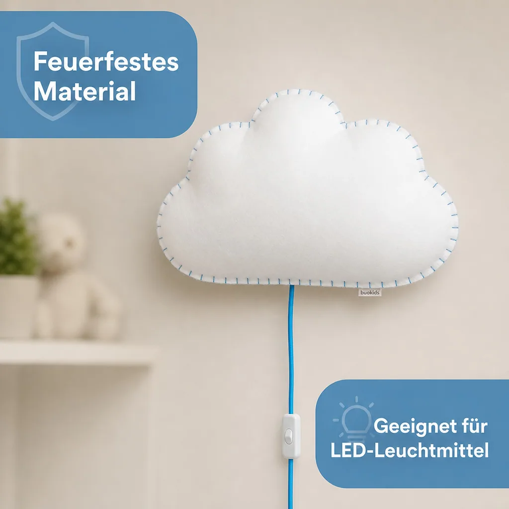 Buokids Softlampe Nachtlicht/Wandlampe Wolke, Ausführung: Schnur & Stecker; Farbe der Naht: blau