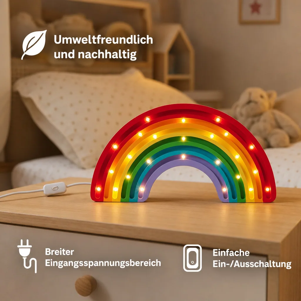Little Lights Nachtlicht Kinder, Nachtlampe Regenbogen - 100% Kiefernholz natur, Farbe: Klassisch