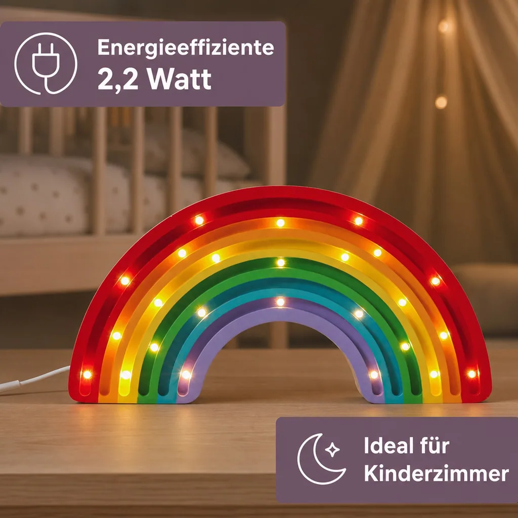 Little Lights Nachtlicht Kinder, Nachtlampe Regenbogen - 100% Kiefernholz natur, Farbe: Klassisch
