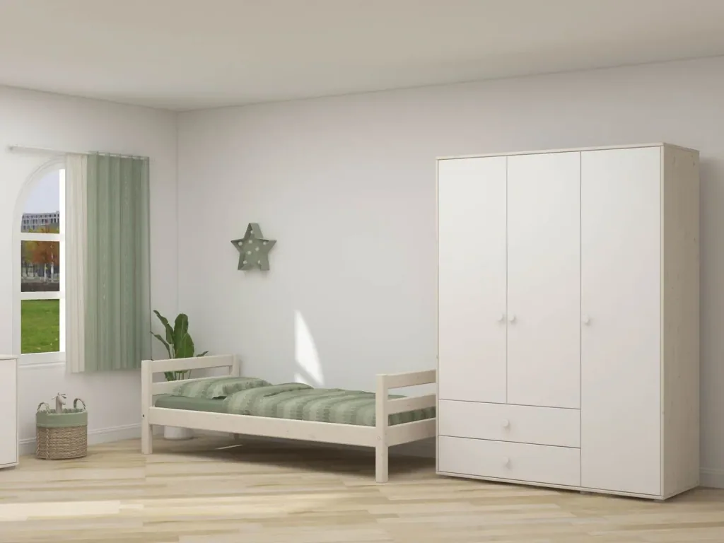 Flexa Kleiderschrank - Classic, 150x202,5 cm, Farbe: Weiß gekalkt / Weiß / Weiß