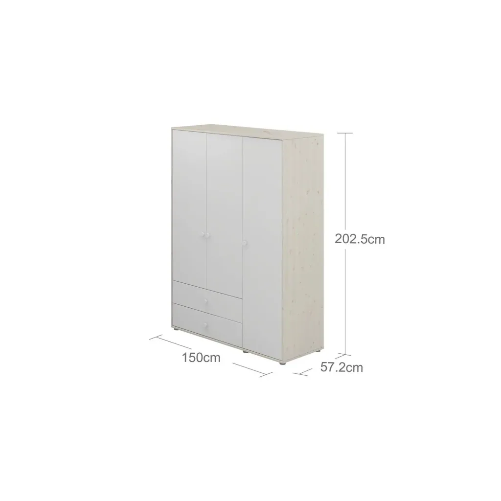 Flexa Kleiderschrank - Classic, 150x202,5 cm, Farbe: Weiß gekalkt / Weiß / Weiß