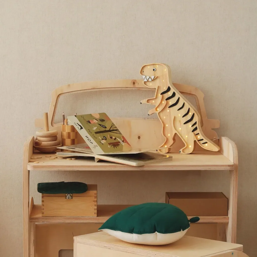 Little Lights Nachtlicht Kinder, Nachtlampe T-Rex - 100% Kiefernholz natur, Farbe: Mesozoisches Holz
