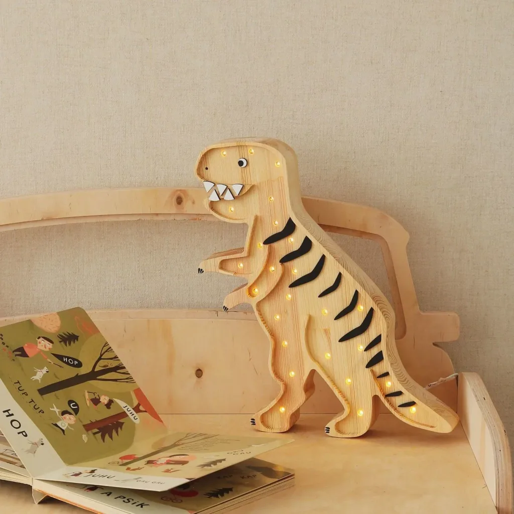 Little Lights Nachtlicht Kinder, Nachtlampe T-Rex - 100% Kiefernholz natur, Farbe: Mesozoisches Holz