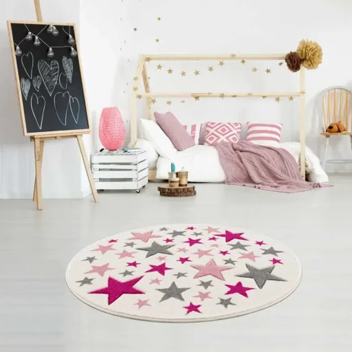 Livone Teppich Stella Sterne rosa grau rund, Teppichgrösse: Ø 133 cm