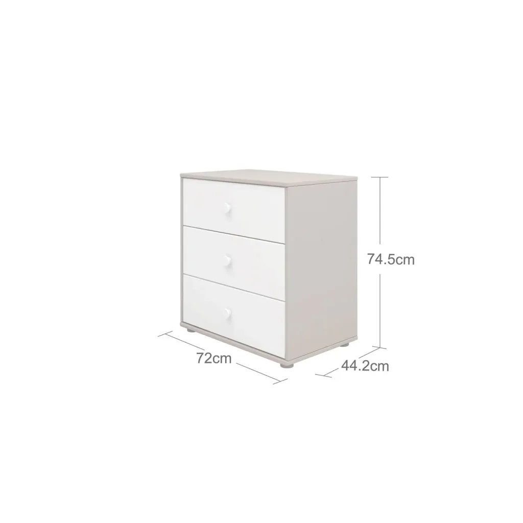 Flexa Kommode - Classic, mit 3 Schublade, 72x74,5 cm, Farbe: Grau gekalkt / Weiß / Weiß