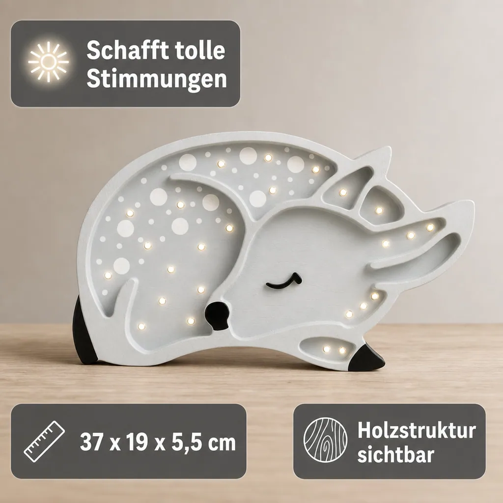 little lights Led Deko Kinderlampe Reh hellgrau