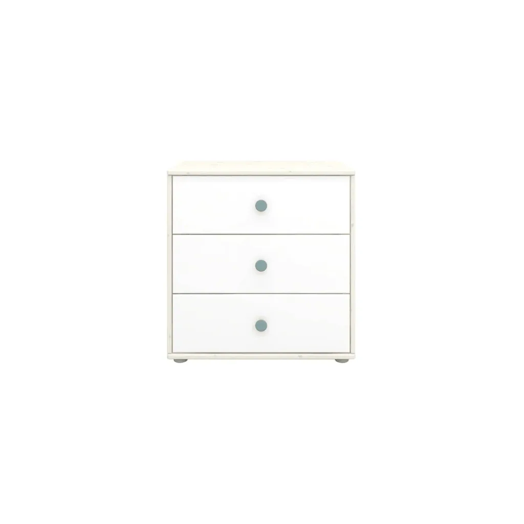 Flexa Kommode - Classic, mit 3 Schublade, 72x74,5 cm, Farbe: Weiß gekalkt / Weiß / Türkis