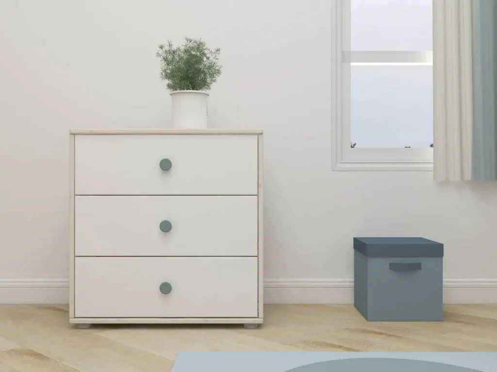 Flexa Kommode - Classic, mit 3 Schublade, 72x74,5 cm, Farbe: Weiß gekalkt / Weiß / Türkis
