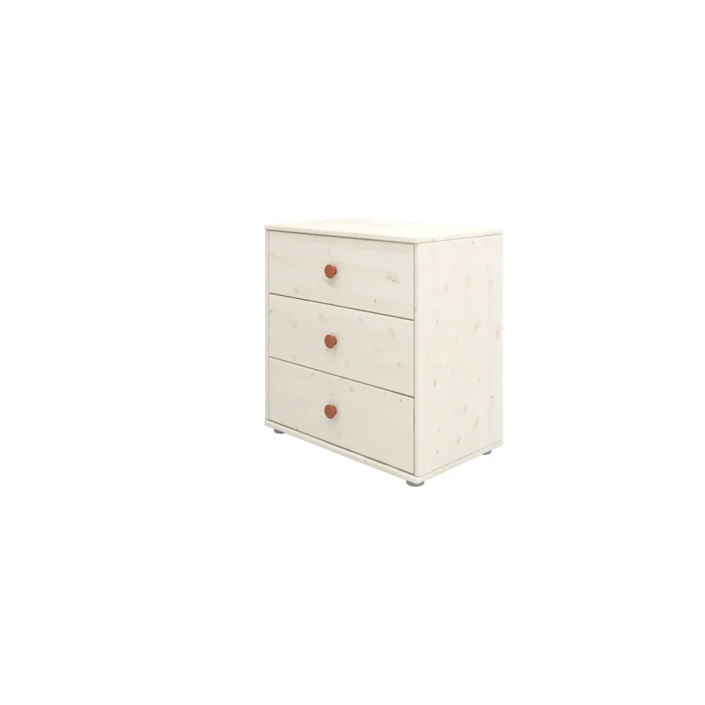 Flexa Kommode - Classic, mit 3 Schublade, 72x74,5 cm, Farbe: Weiß gekalkt / Weiß gekalkt / Rouge