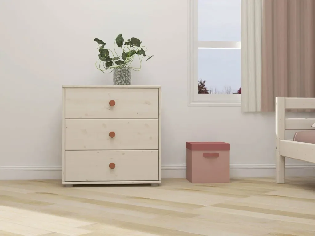 Flexa Kommode - Classic, mit 3 Schublade, 72x74,5 cm, Farbe: Weiß gekalkt / Weiß gekalkt / Rouge