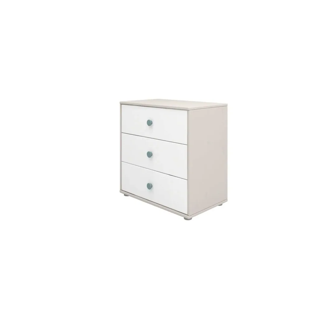 Flexa Kommode - Classic, mit 3 Schublade, 72x74,5 cm, Farbe: Grau gekalkt / Weiß / Türkis