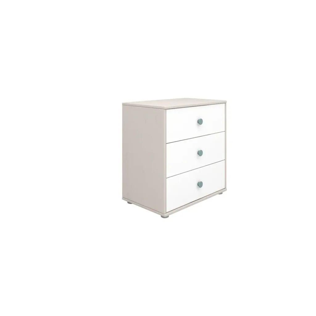 Flexa Kommode - Classic, mit 3 Schublade, 72x74,5 cm, Farbe: Grau gekalkt / Weiß / Türkis