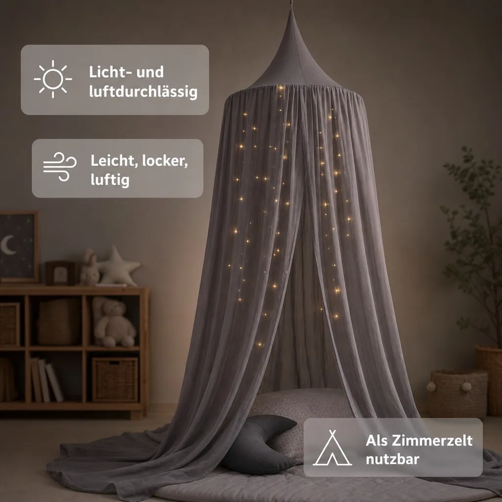 Nobodinoz Betthimmel "Vera" Voile schiefergrau