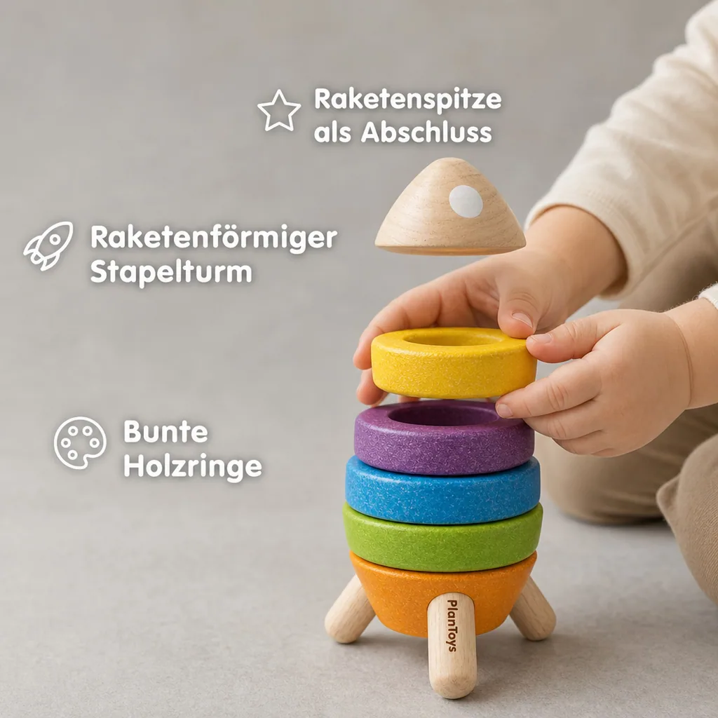 Plan Toys Stapelturm Rakete bunt