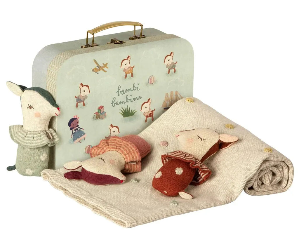 Maileg Baby Geschenk-Set: Kuscheltier und Babyrassel, Rosa, Farbe: Rusty